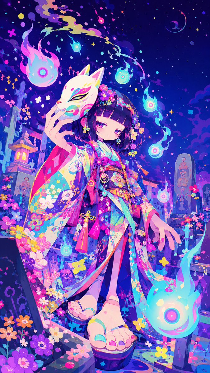Girl anime illustration night scene dreamy melancholy