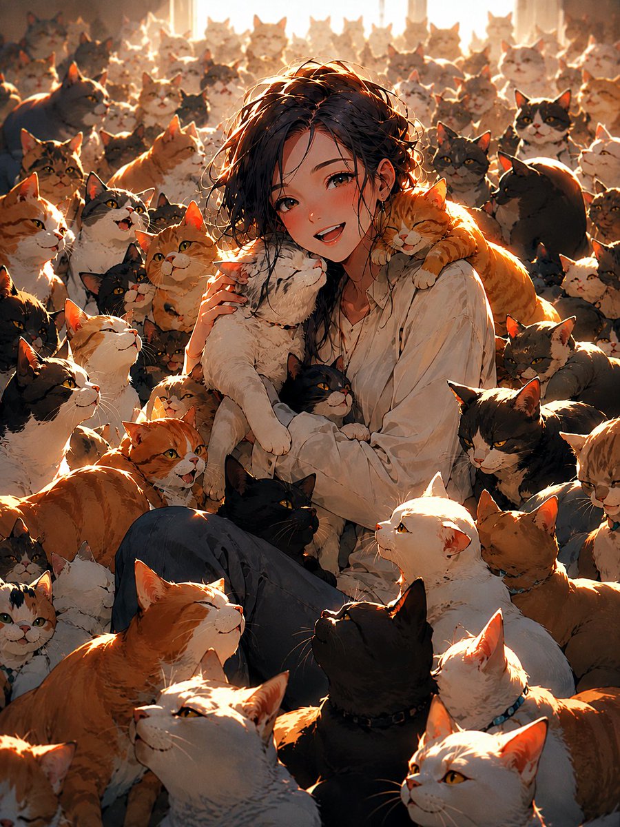 Female anime illustration, warm.