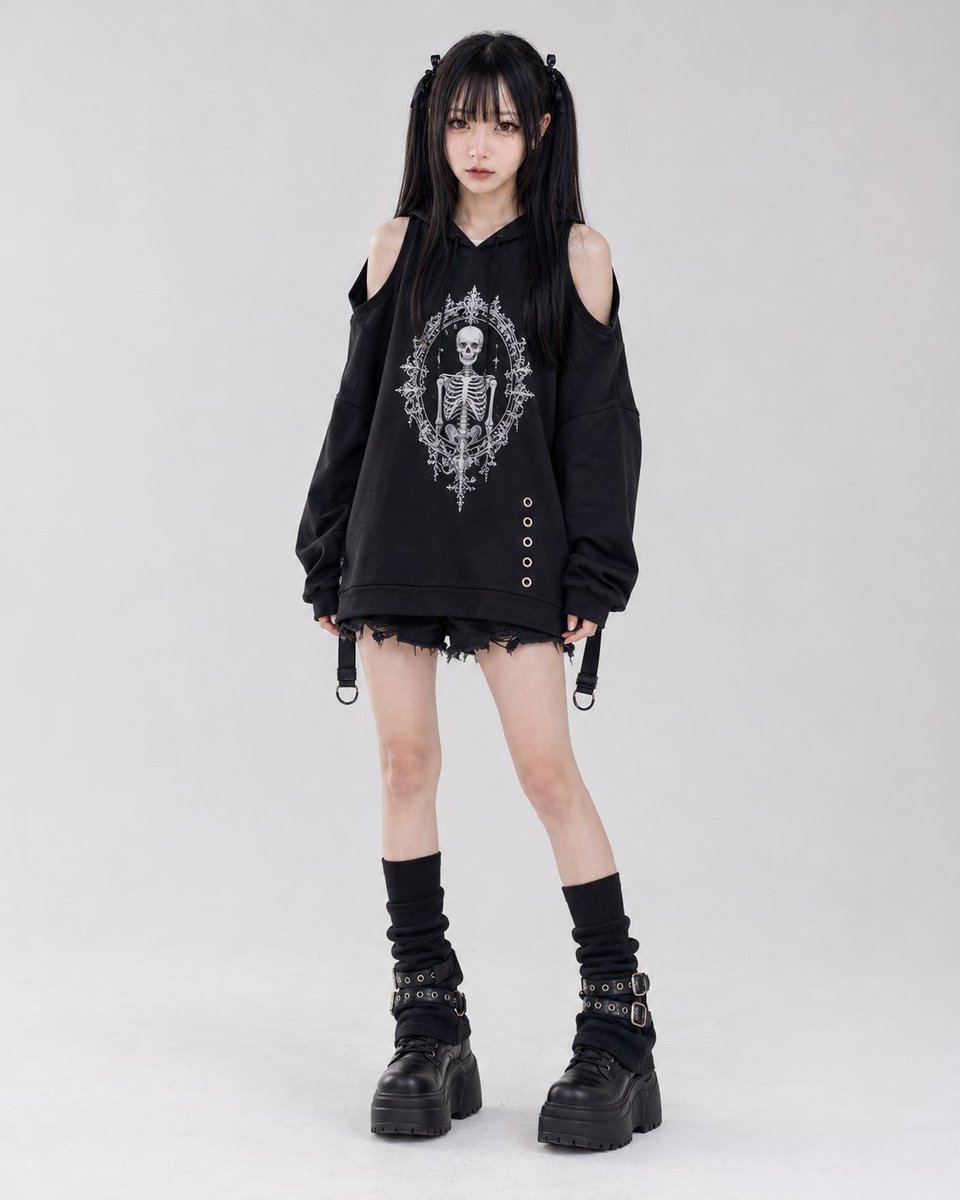 Gothic style oversized graphic hoodie outfit