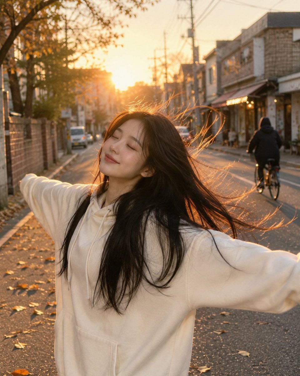 Woman realistic 3D city warm tender