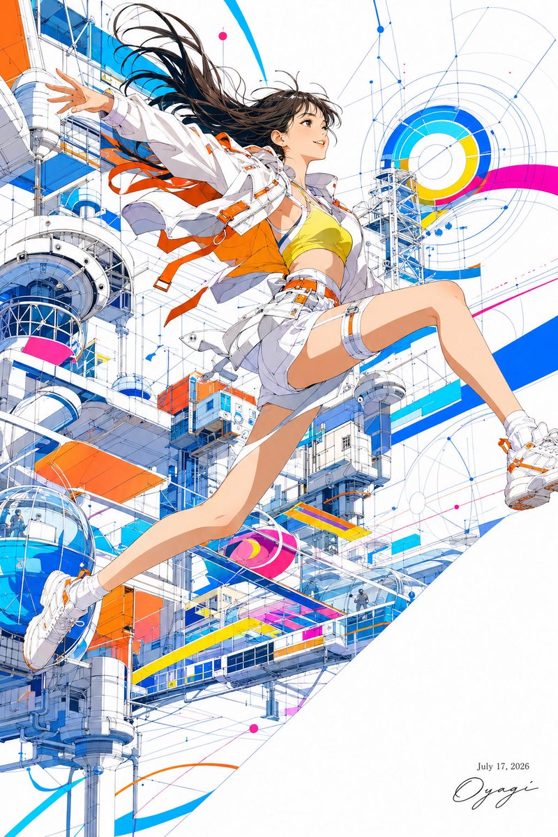 Female anime illustration city future