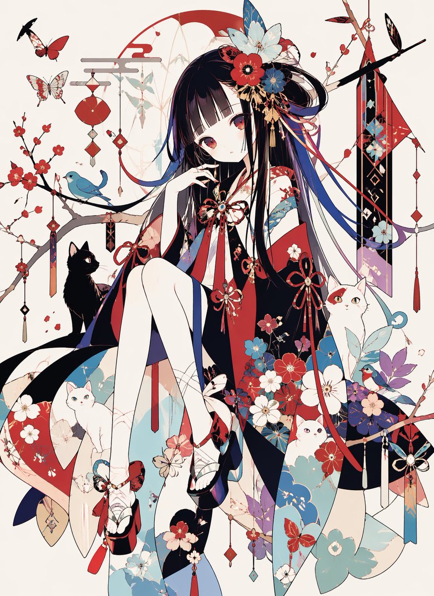 Female anime illustration cherry blossom elegant