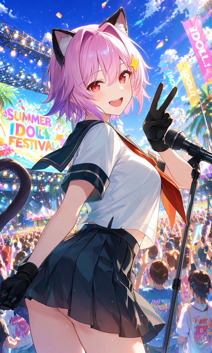 Cat anime illustration outdoor