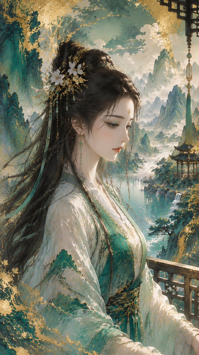 Female Illustration 3D Mountain Cool-Tone Elegance
