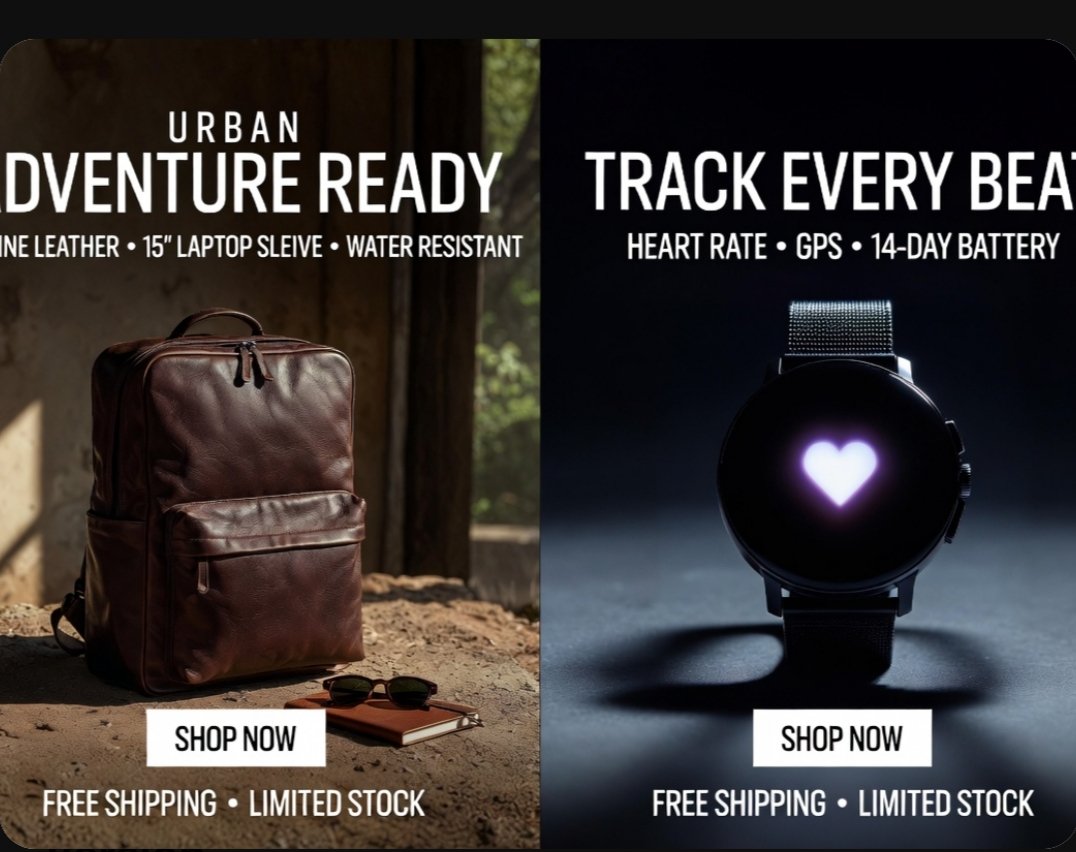 Split-screen product advertising poster