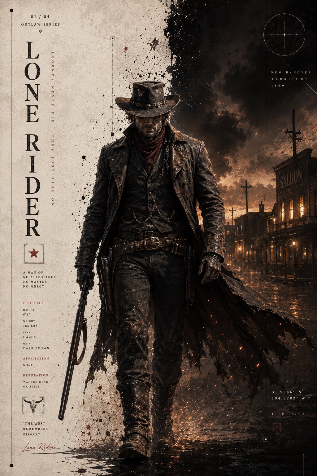 Character cinematic poster, dark rain, premium