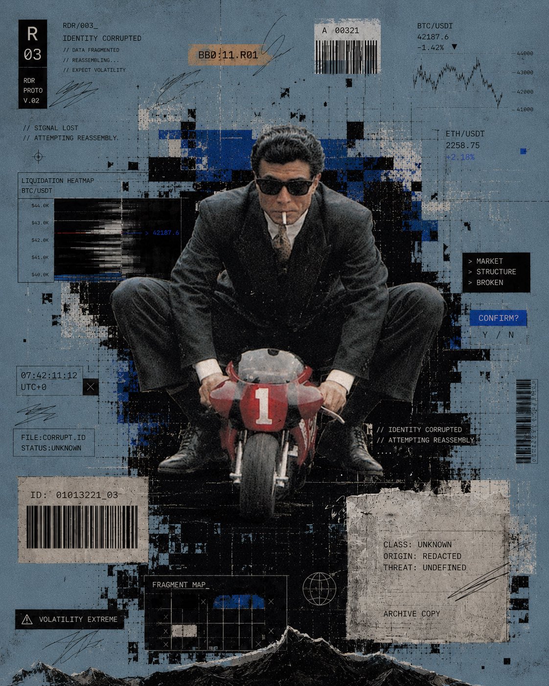 Collapsed male cyber poster cyberpunk retro premium