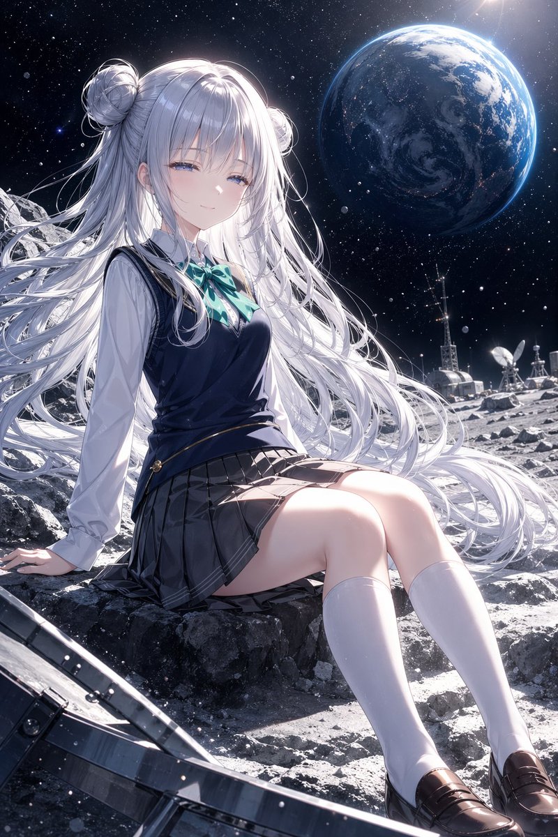 Girl anime illustration, futuristic cool-toned melancholic