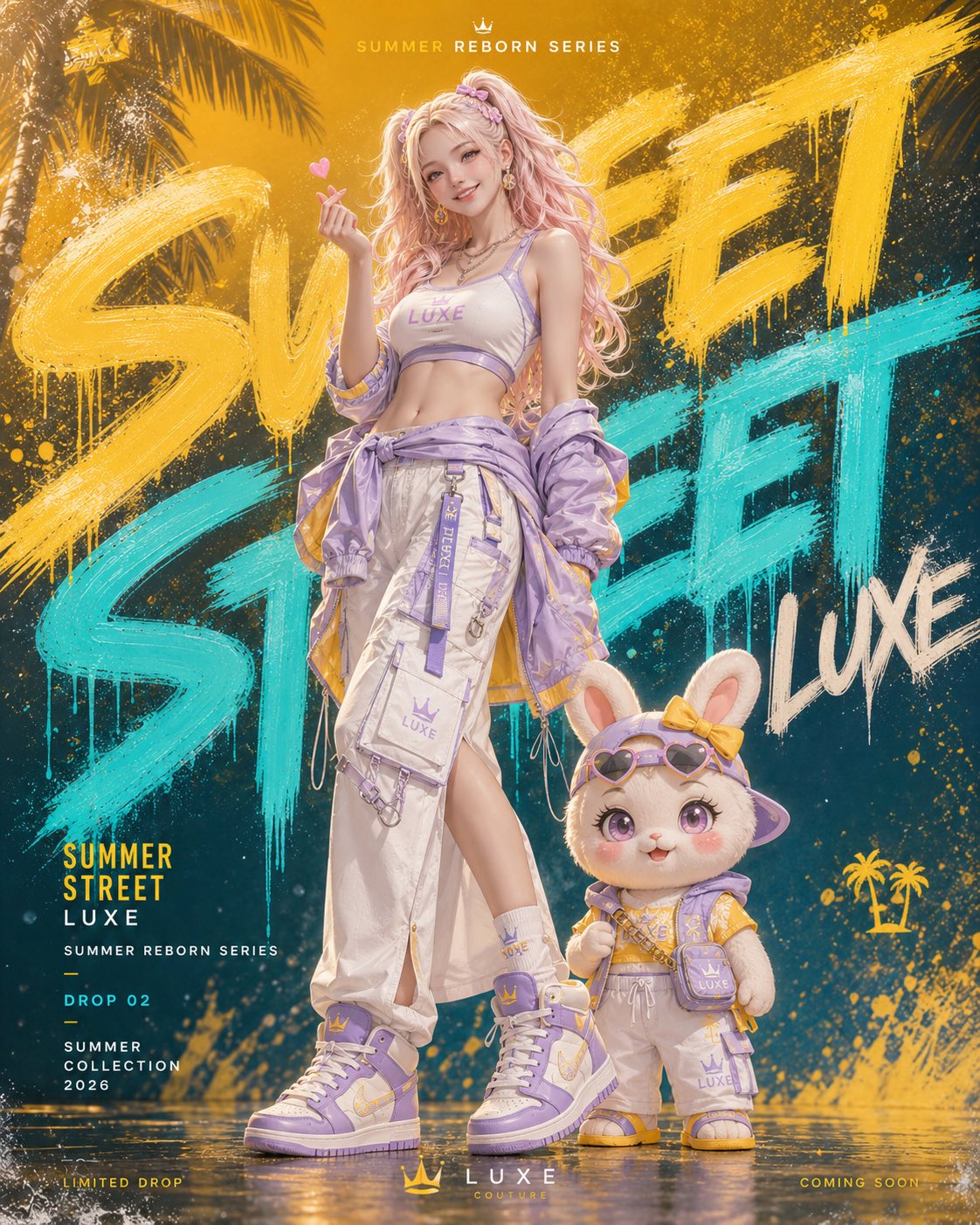 female anime realistic street cool-tone premium