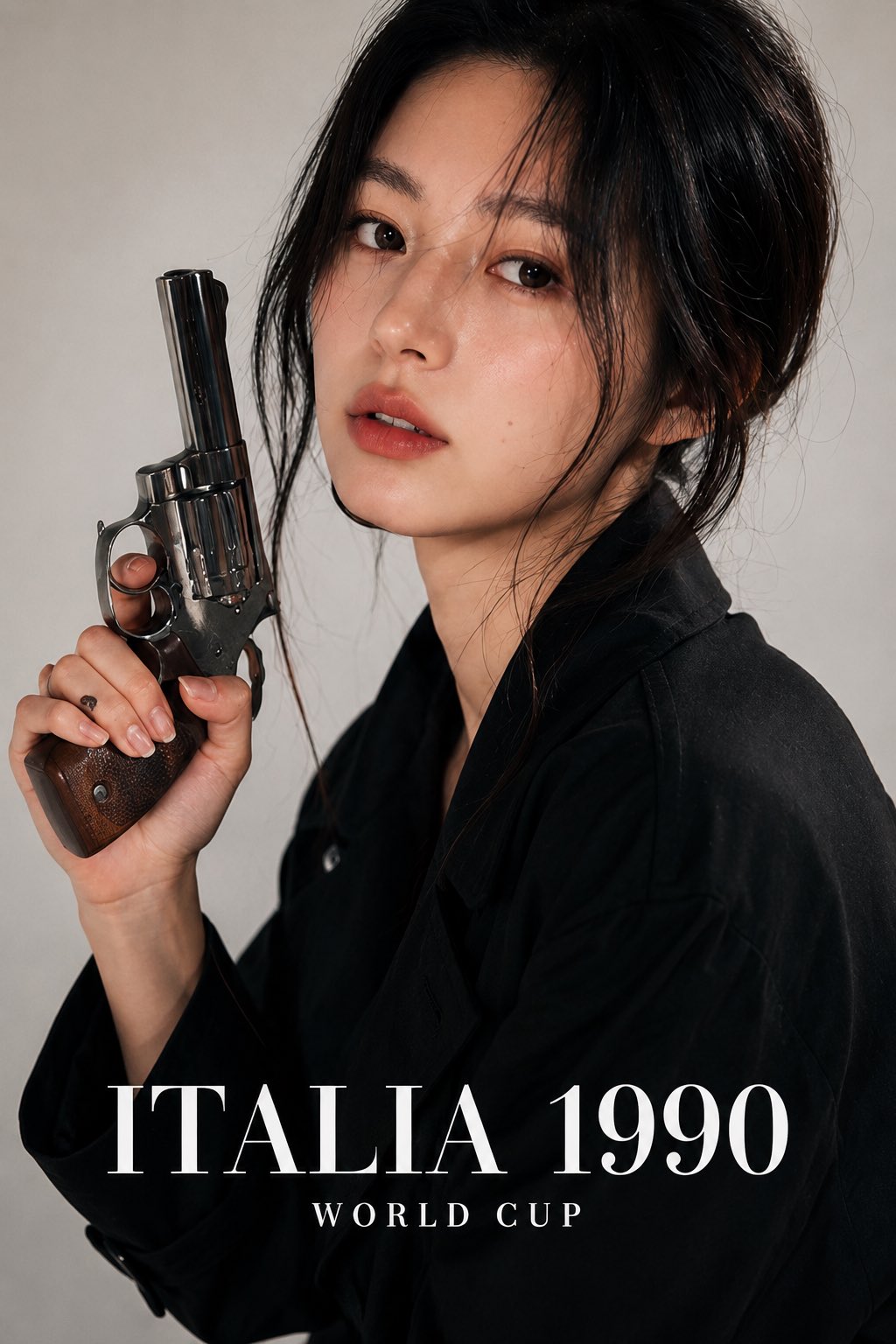 Black trench coat fashion editorial · World Cup retro