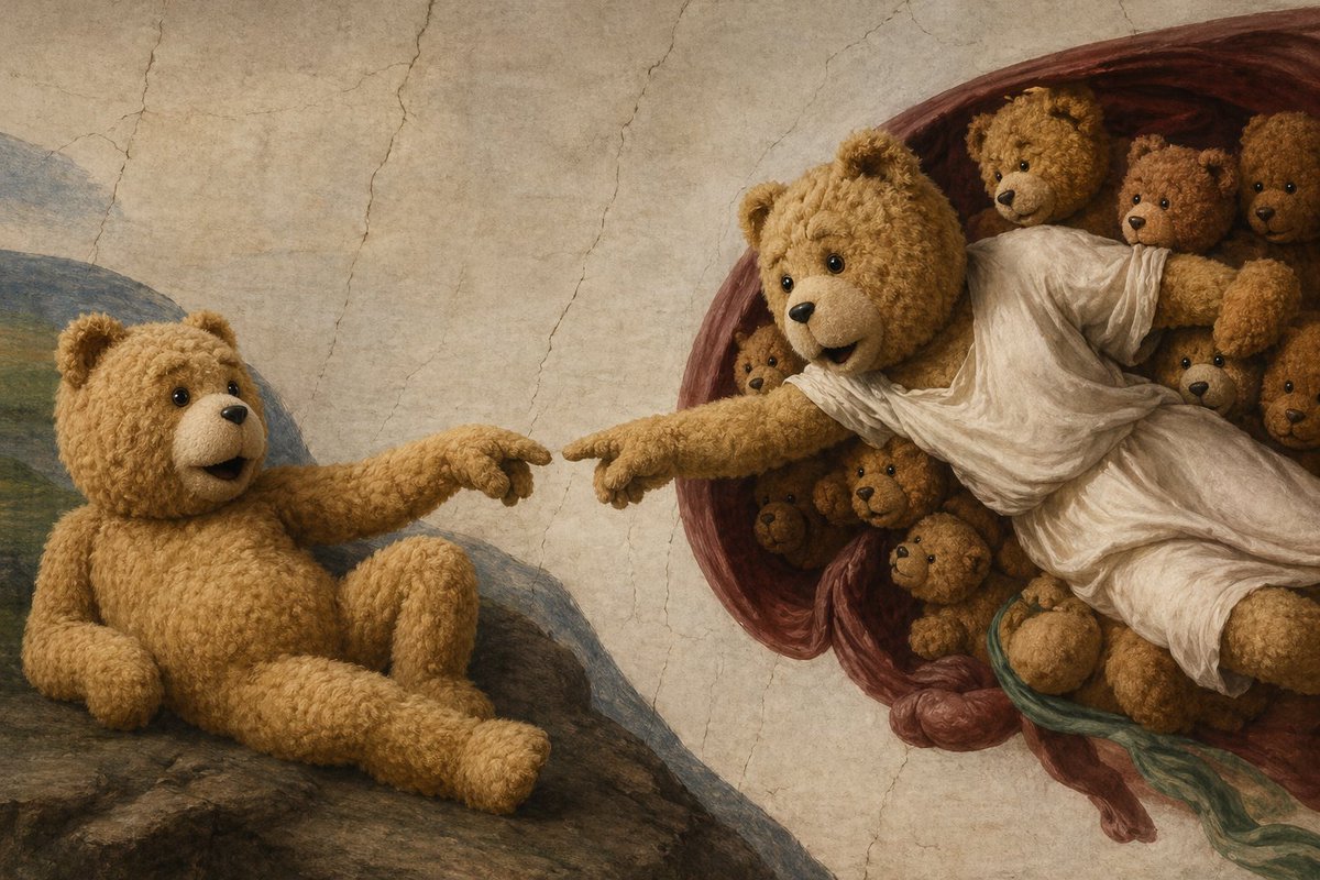 Teddy Bear Version of The Creation of Adam Fresco