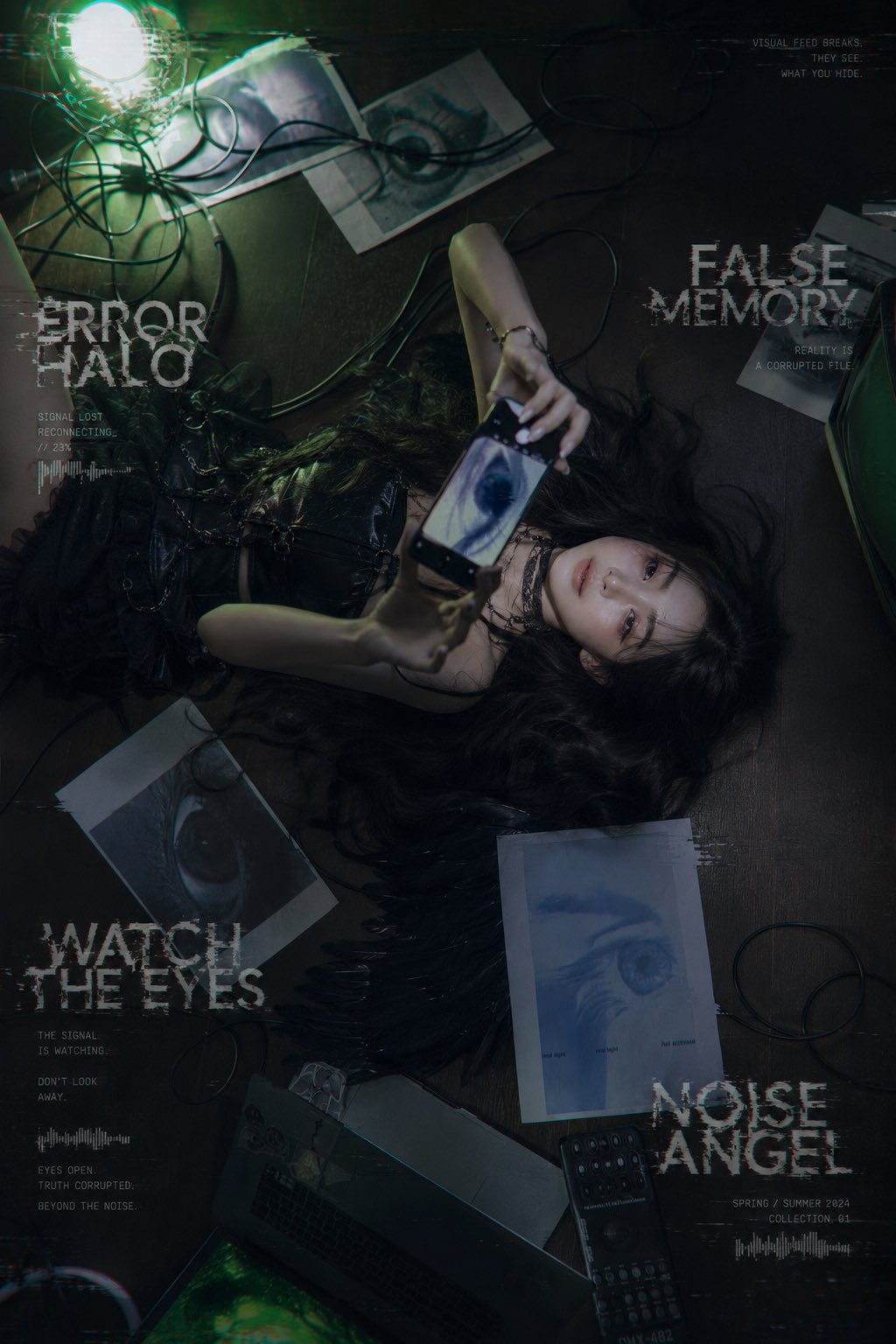 Female cinematic pixel neon cold tone high-end