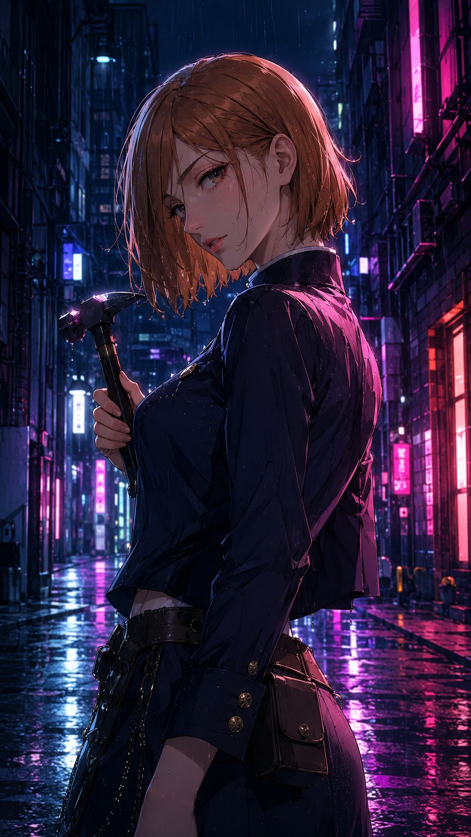 Jujutsu Kaisen female illustration anime neon cyberpunk