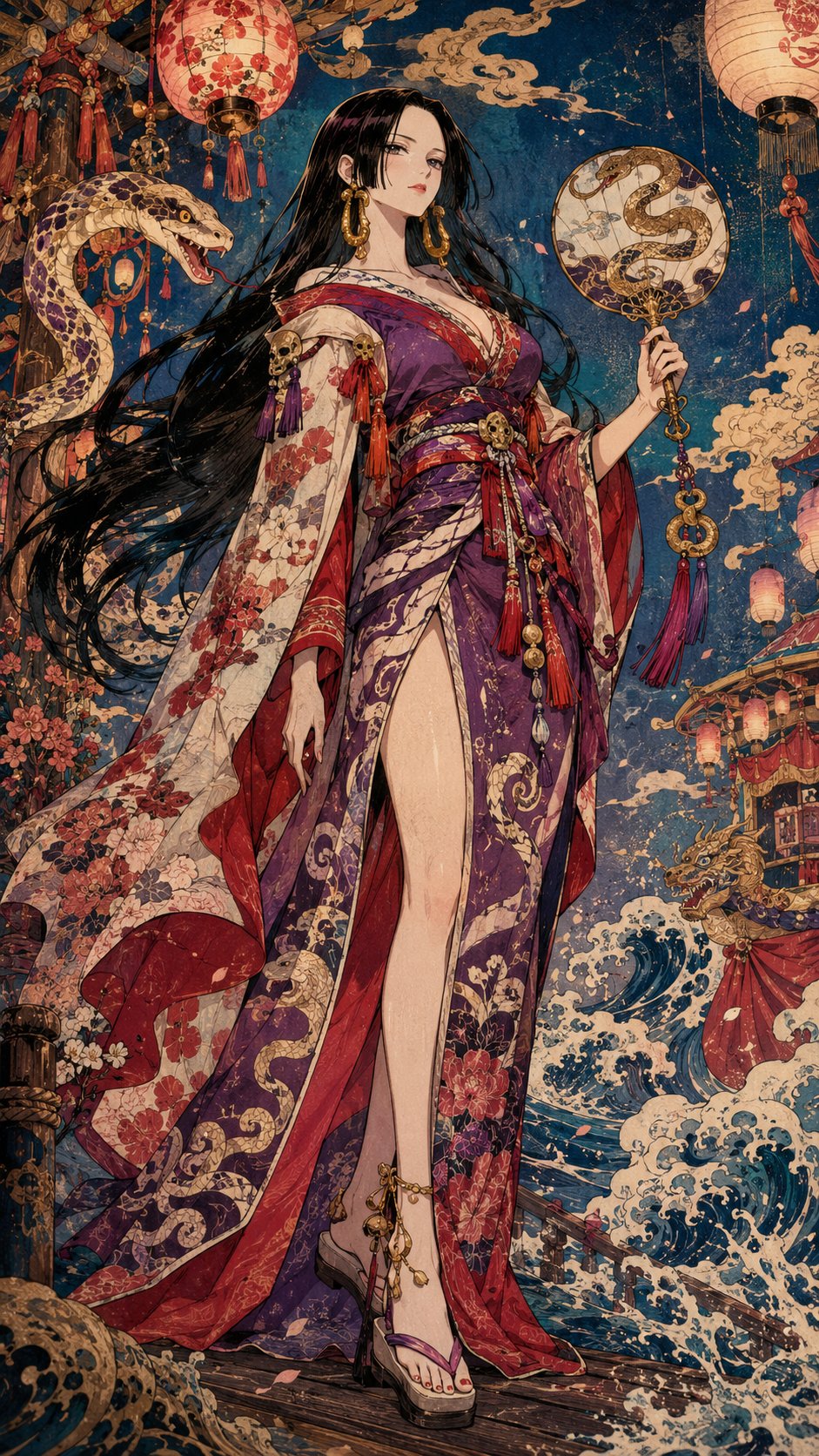 One Piece women, Ukiyo-e, realistic, cool tone