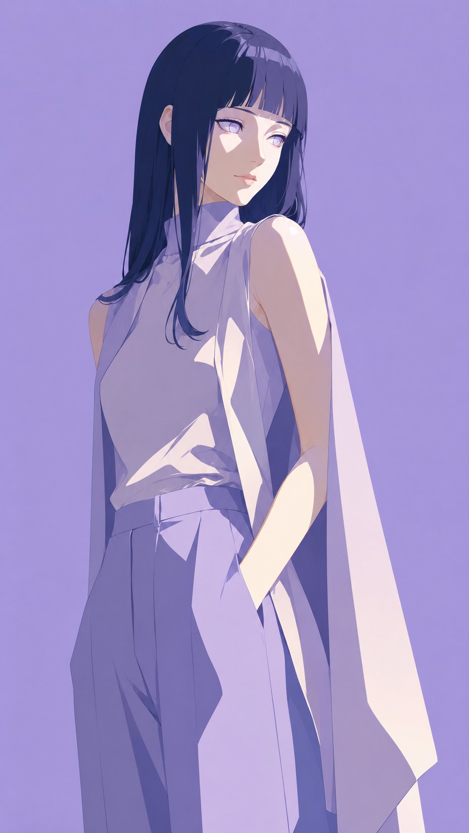 Naruto female cel-shaded illustration cool tone elegant.
