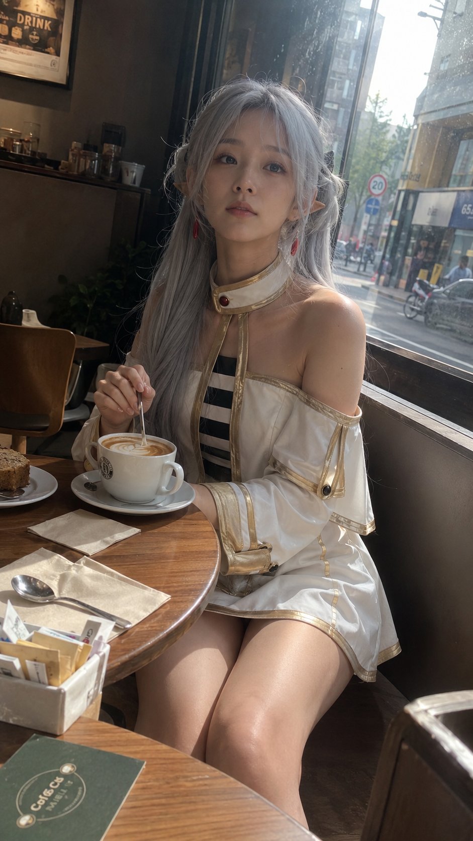 Character film realistic cafe interior elegance
