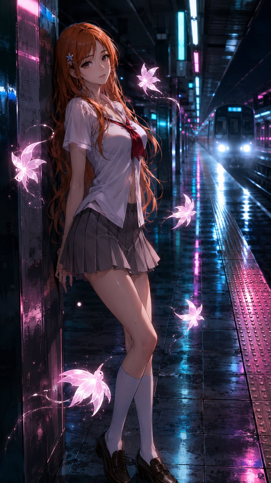 Car anime, realistic, neon, elegant
