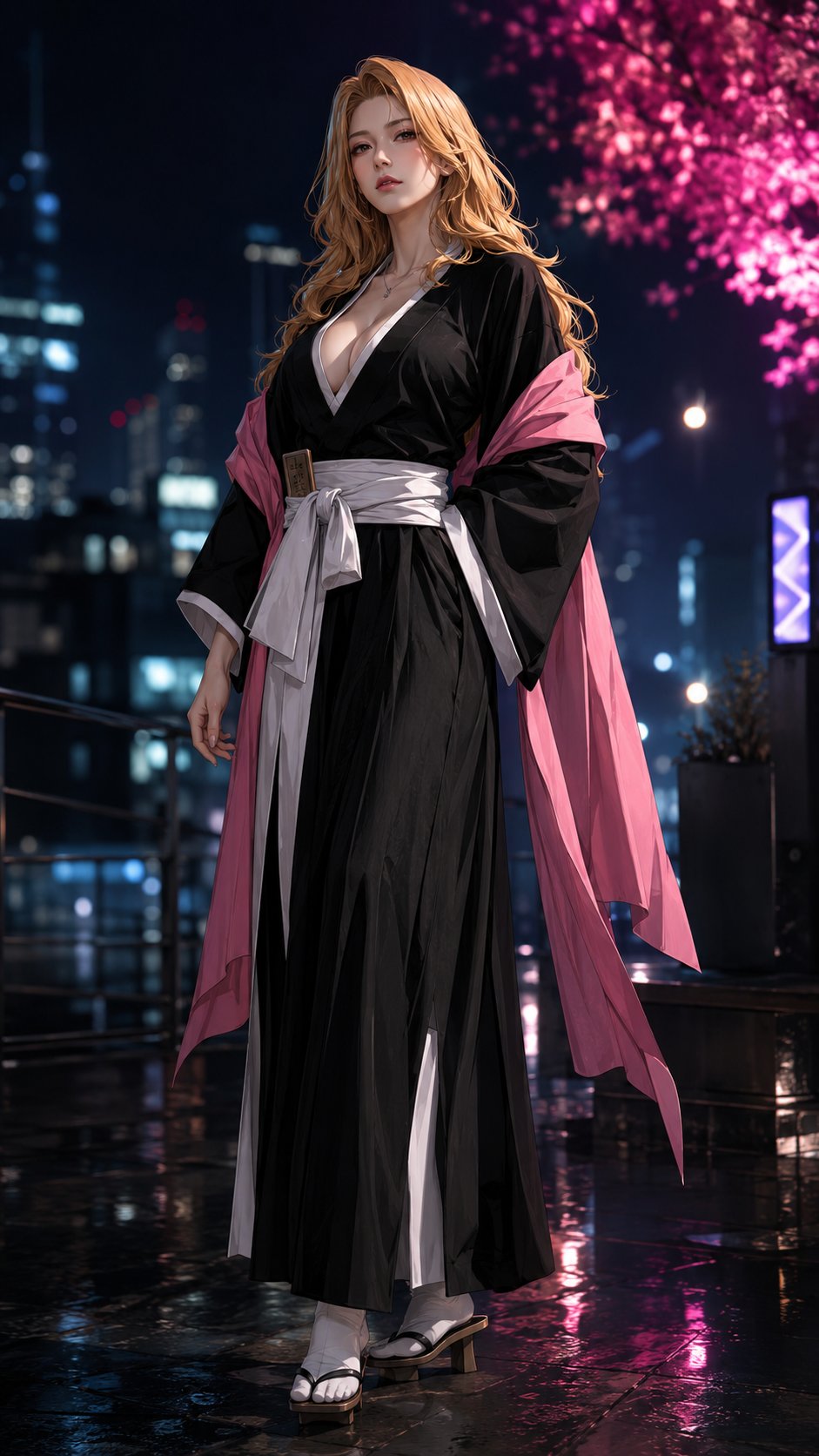 Female Anime Realistic Neon Night Scene