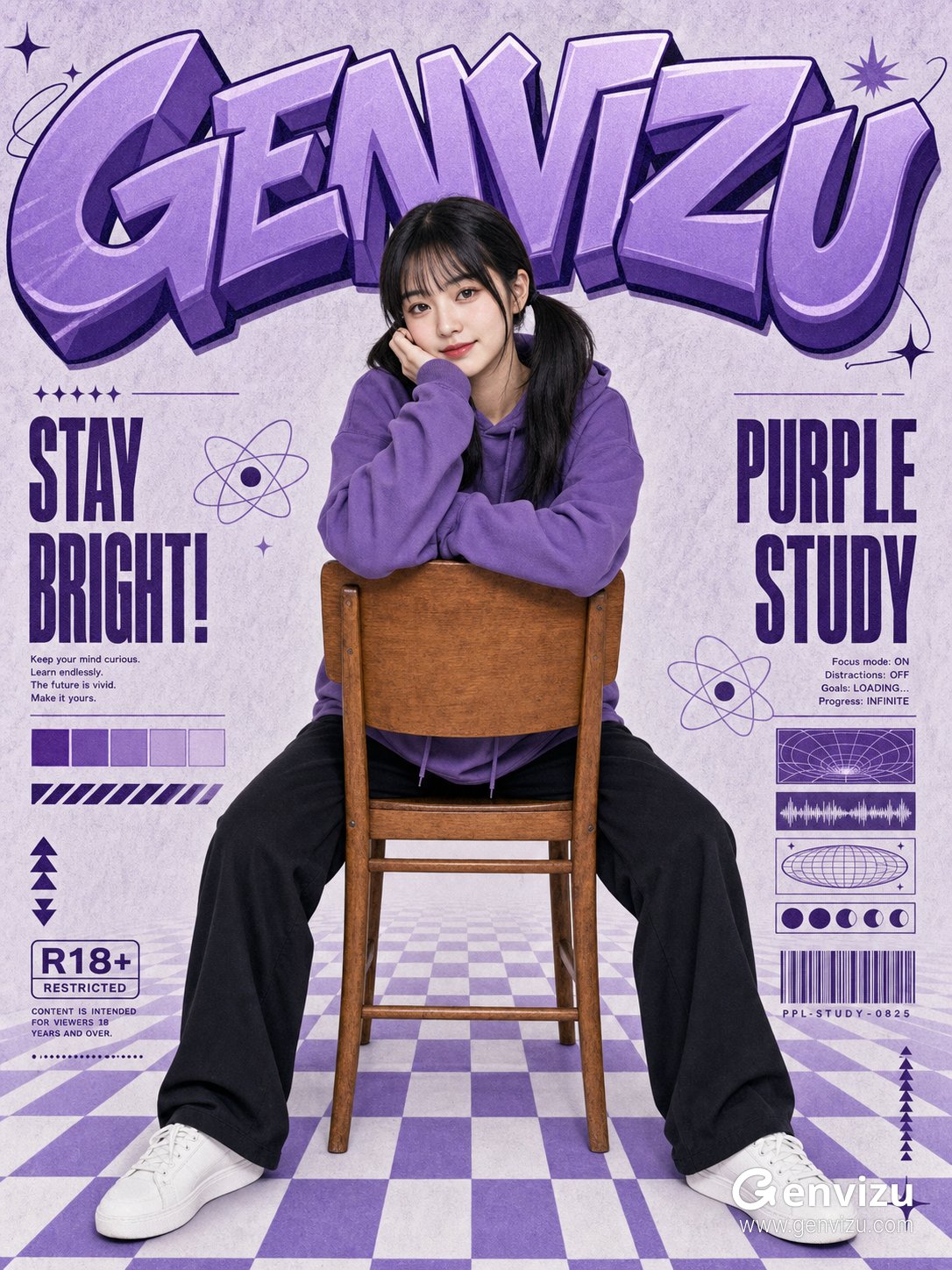 Female 3D graffiti - purple trend editorial poster