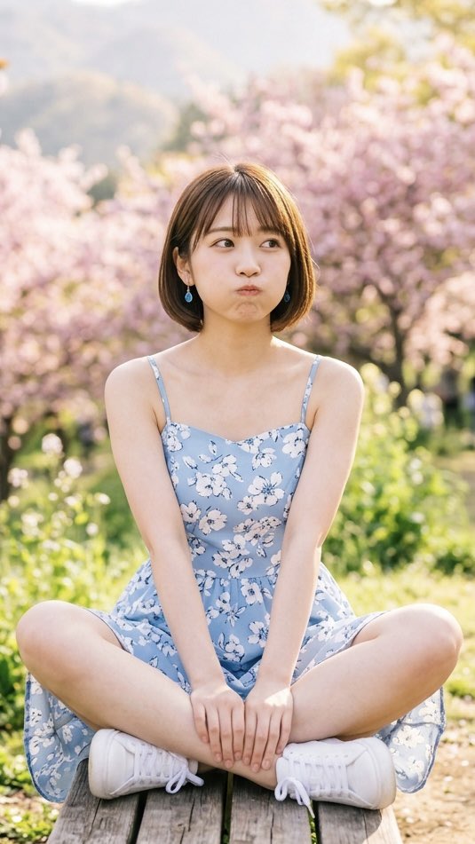 Female, urban cherry blossoms, cute