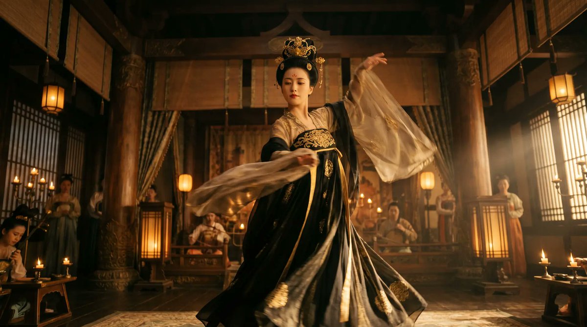 Tang Dynasty court dancer cinematic night scene