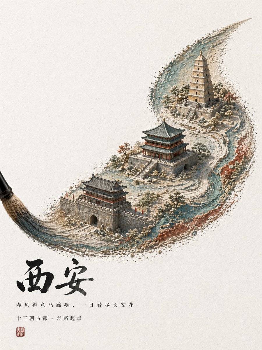 Architectural poster 3D city mountain elegant