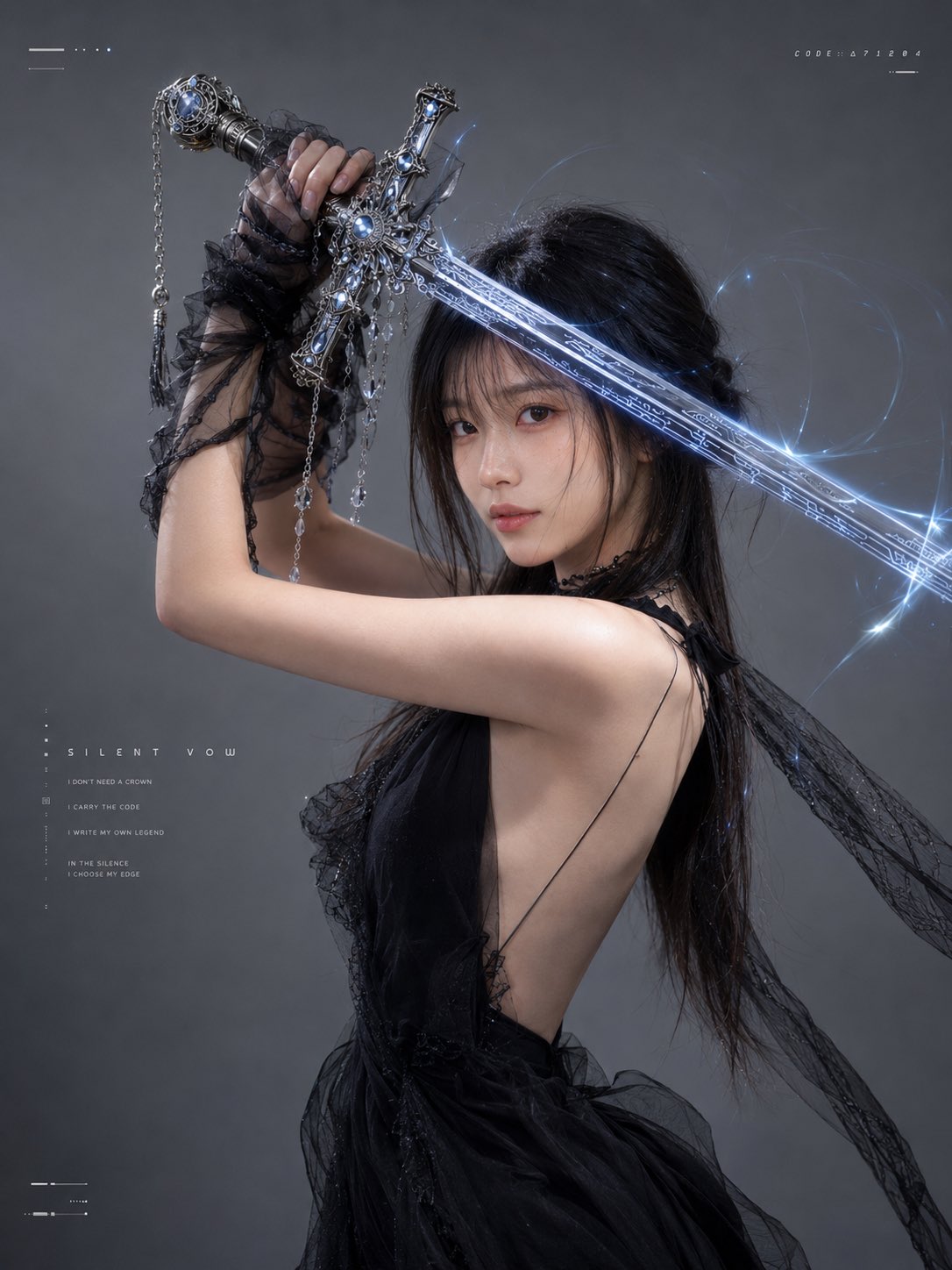 Cyber Dark Wedding Swordswoman Portrait