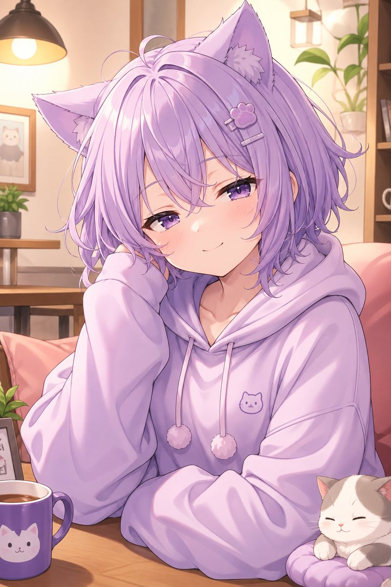 Portrait anime illustration warm cafe cute