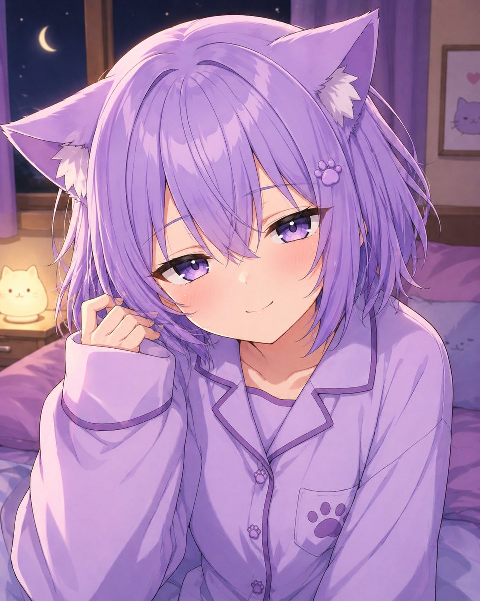 Portrait anime night scene bedroom cute