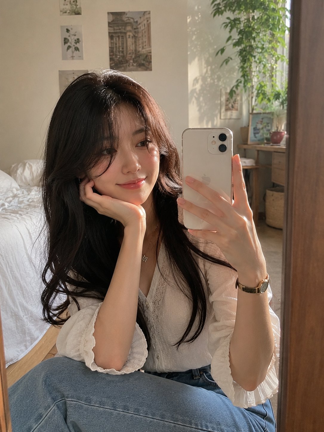 Ultra-realistic mirror selfie portrait