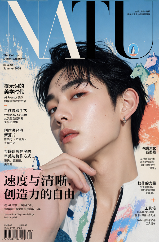 Analyze a screenshot of an X profile, and create a high-end beauty … with 【NATU】 as the title.