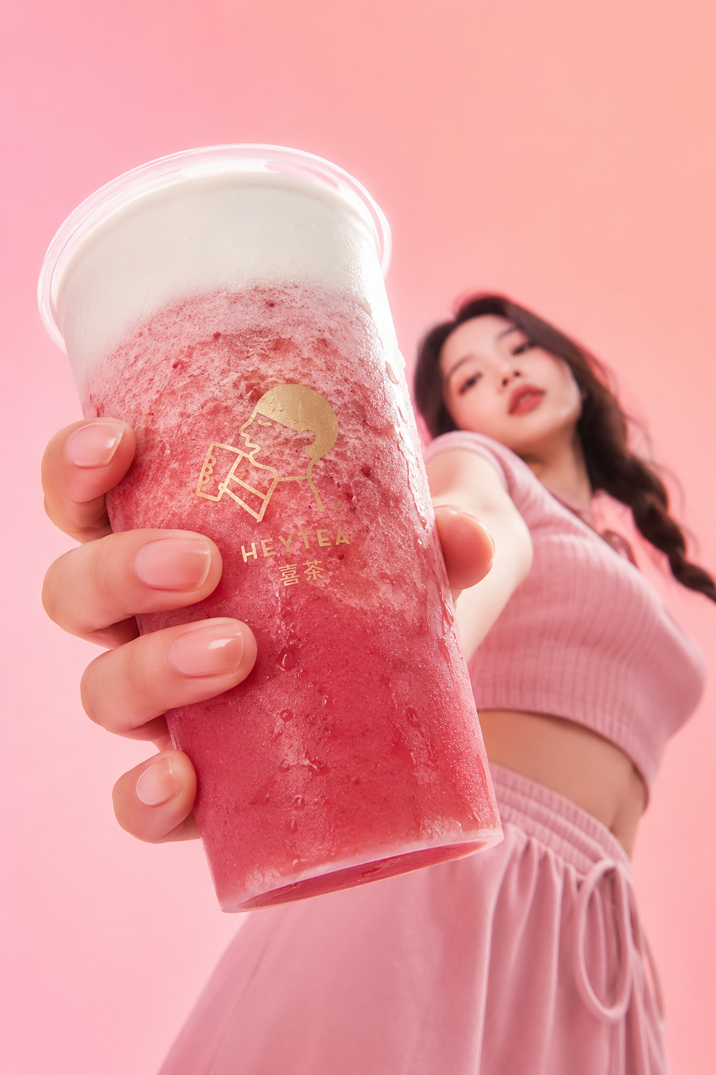 HEYTEA Cheese Berry Berry + Asian Beauty | Pink Peach Gradient Background [Camera] Extreme...