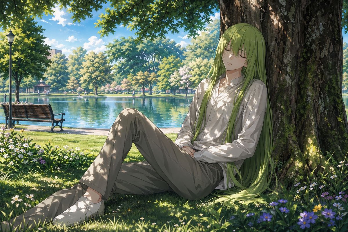 Female anime illustration, grassland, elegant