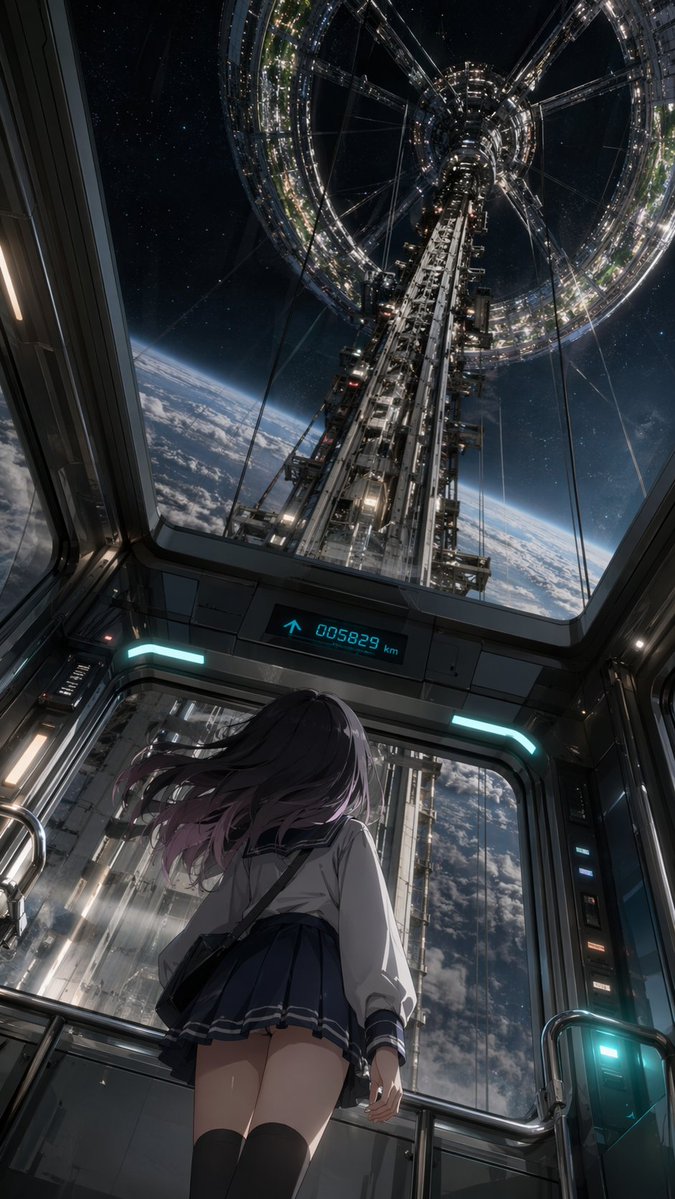 girl anime illustration future starry sky
