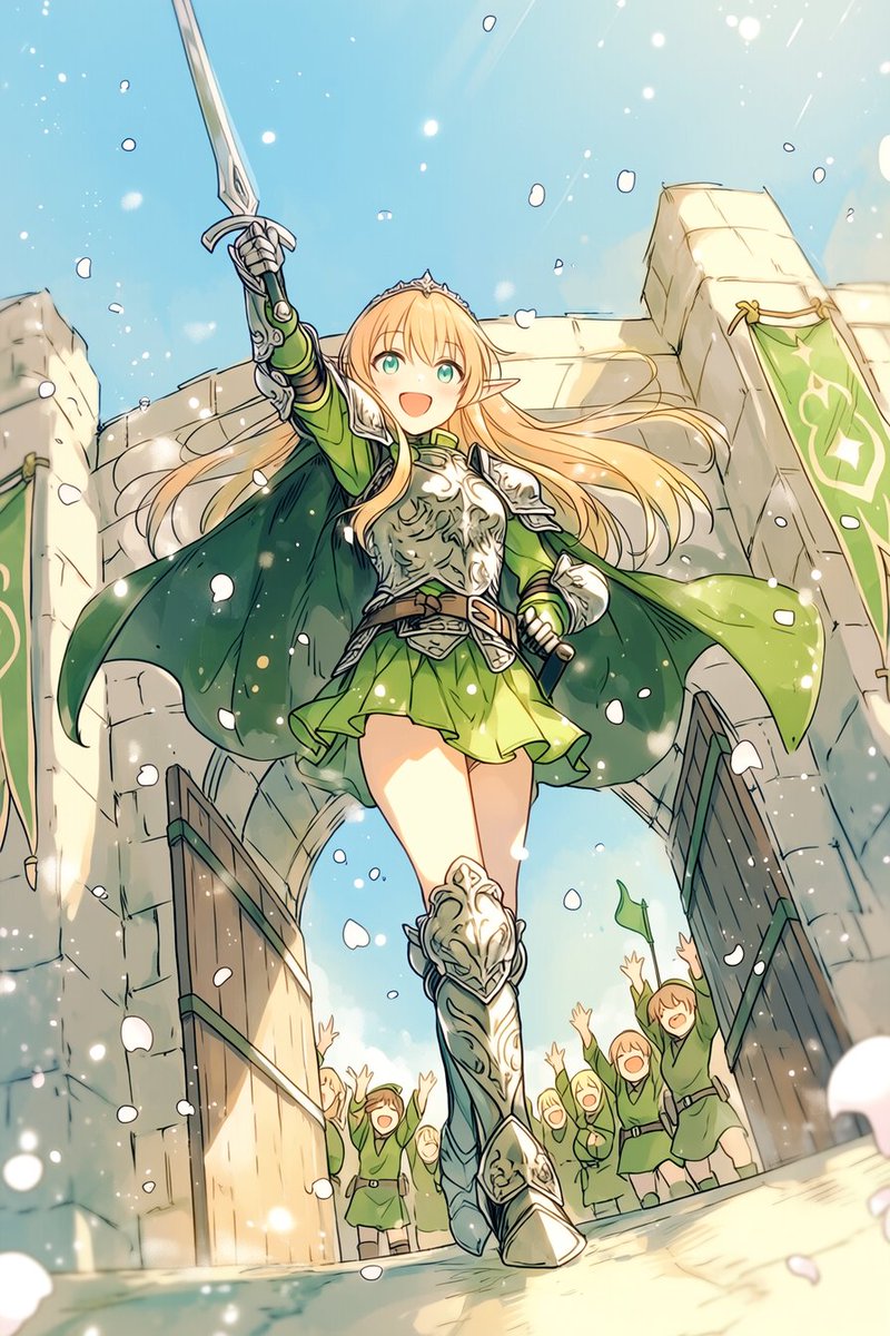 Girl anime illustration castle warm