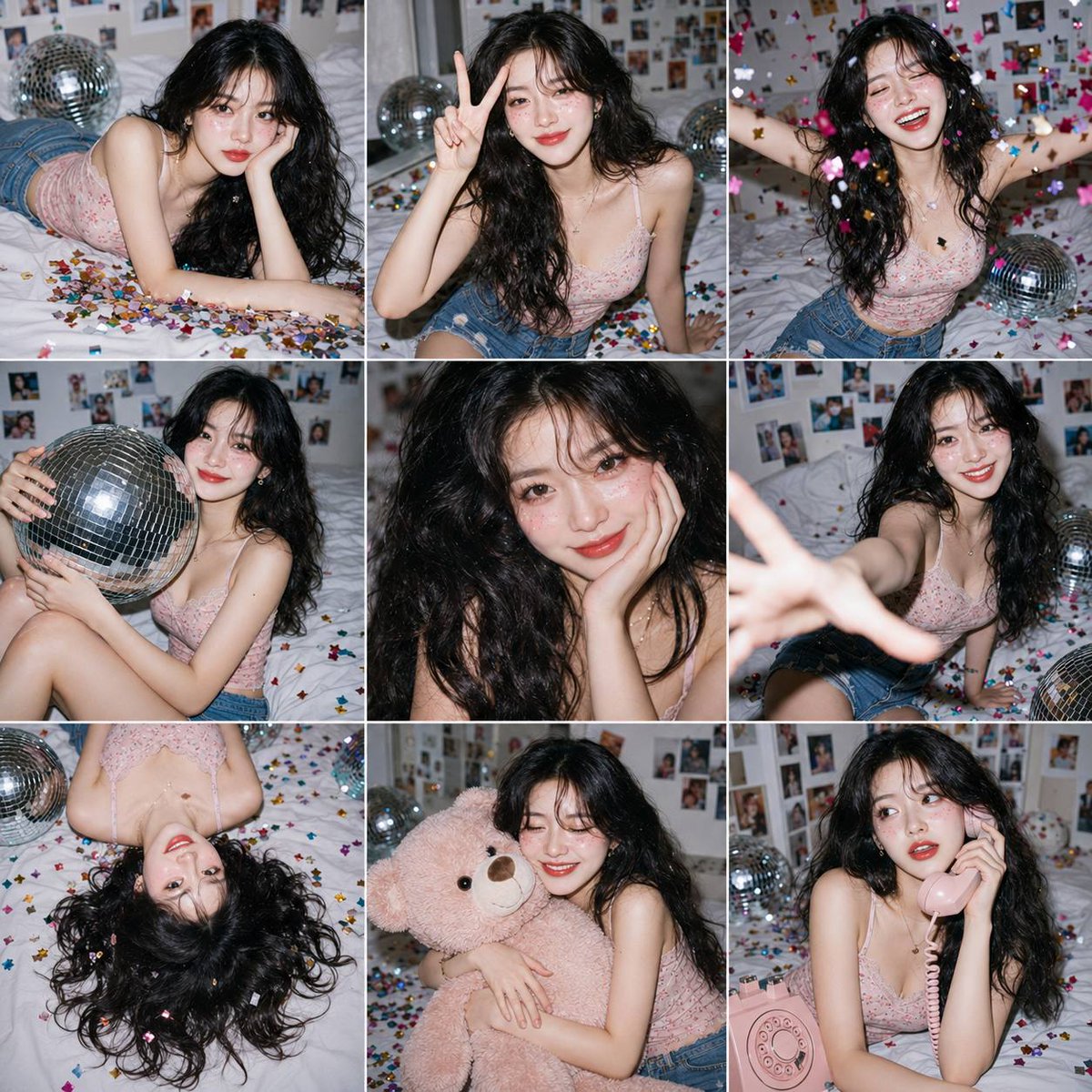 3×3 photo collage (9-grid), same person