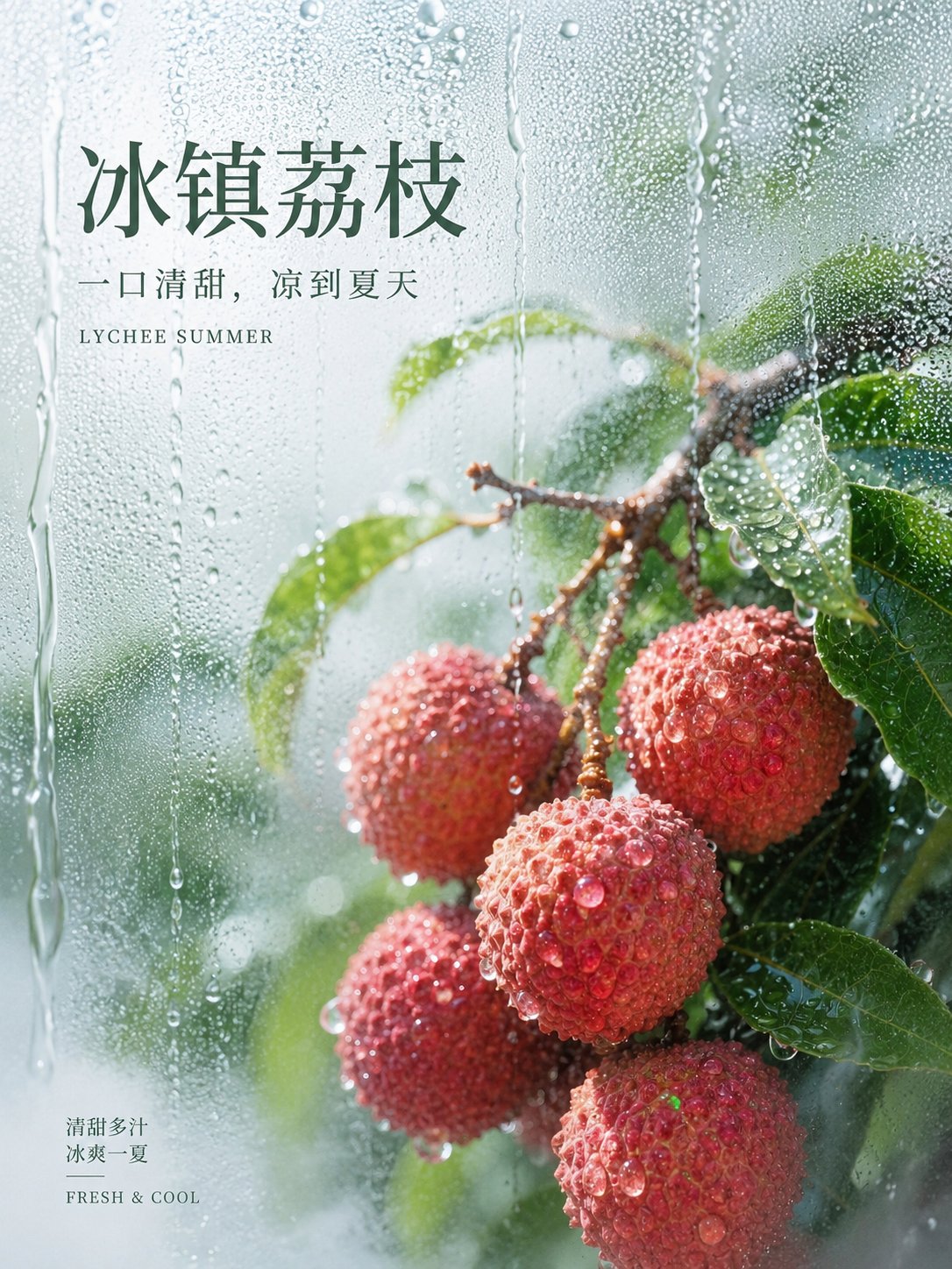 Iced water mist fruit advertising poster.