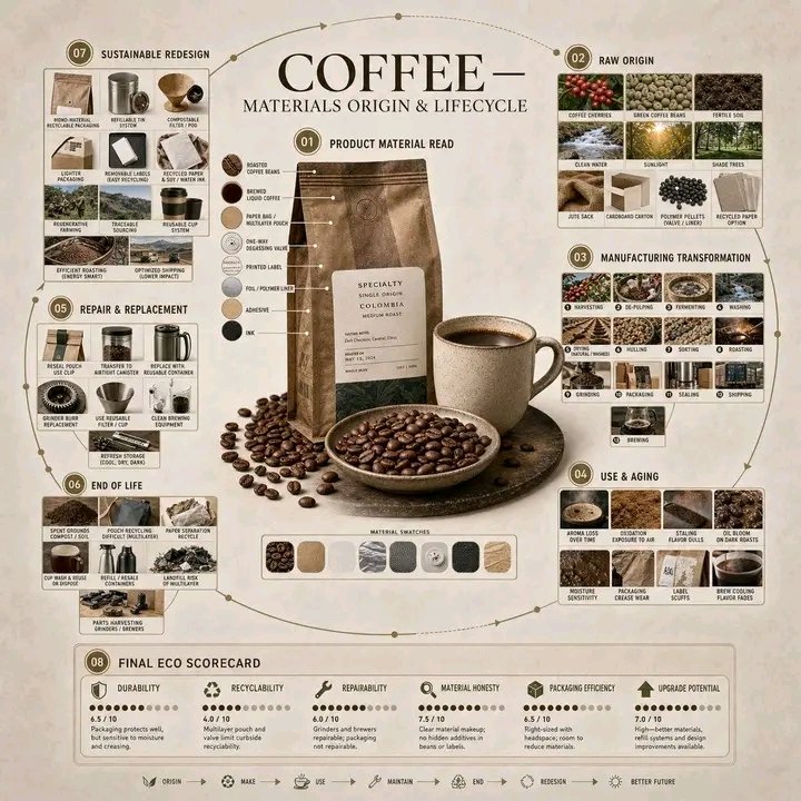 Coffee Material Sourcing and Life Cycle Infographic