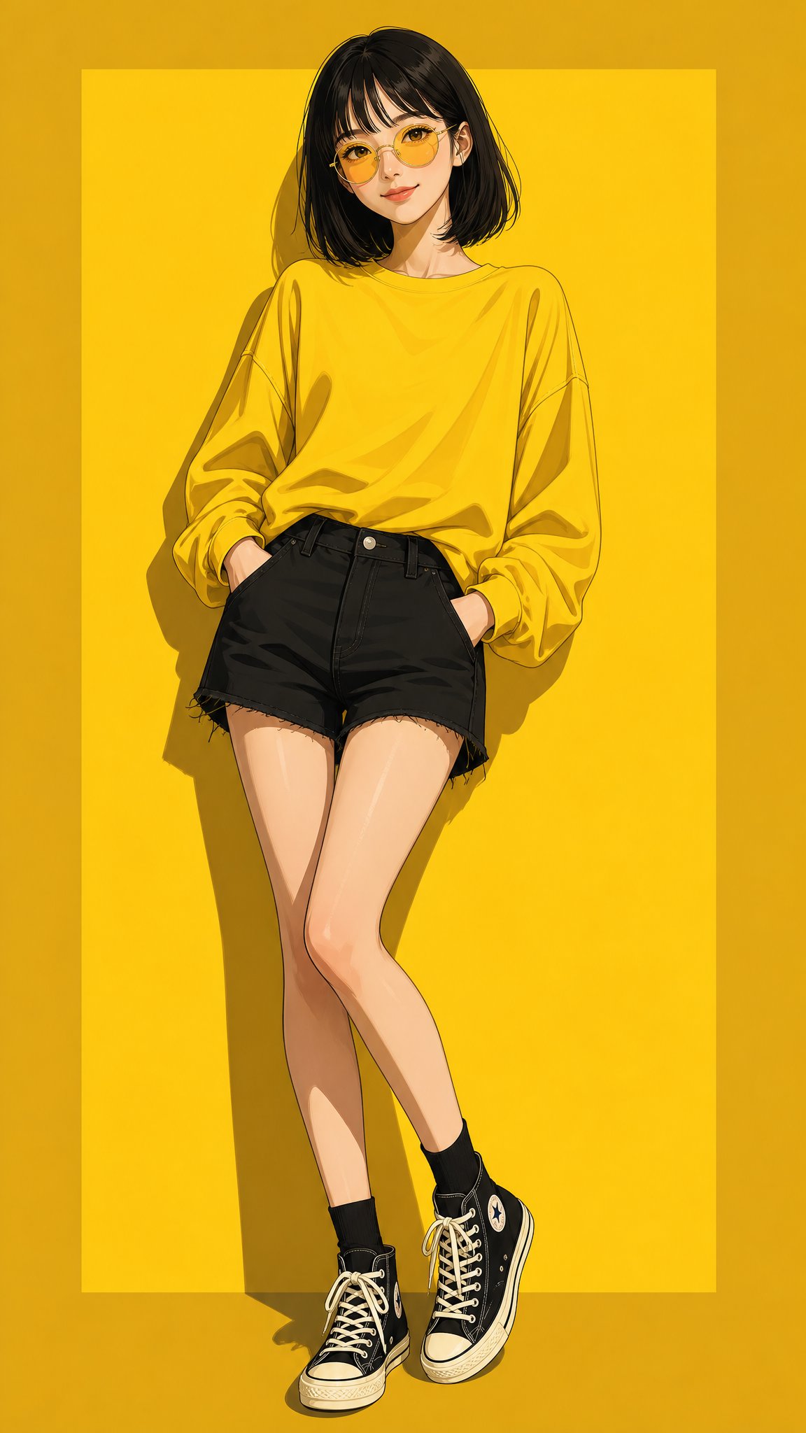 Anime-Style Fashion Illustration in Yellow Tones