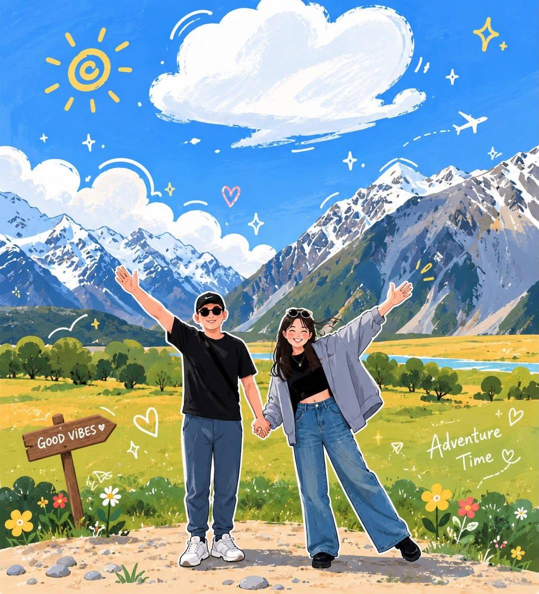 Ghibli-style hand-drawn travel photo to anime