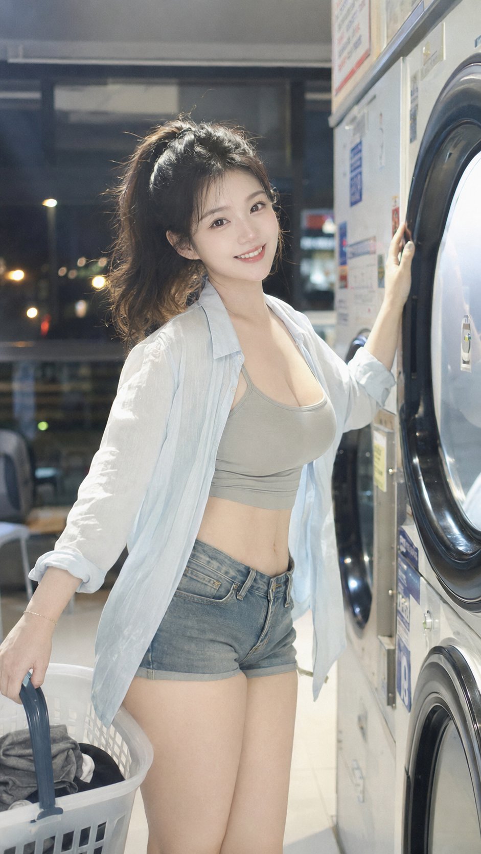 Urban laundromat soft-light CCD energetic portrait photography