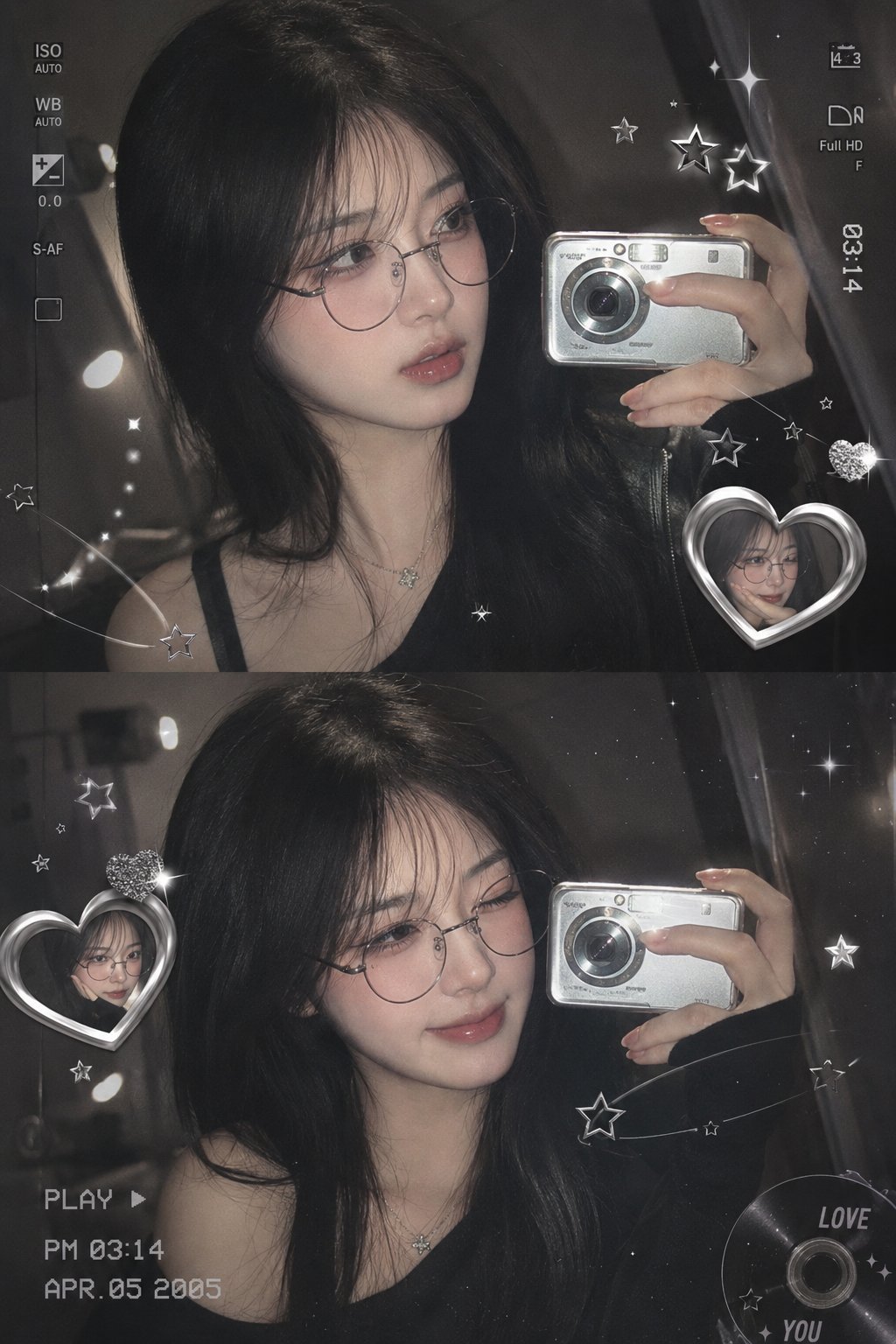 Aesthetic Y2K Korean-style girl mirror selfie collage