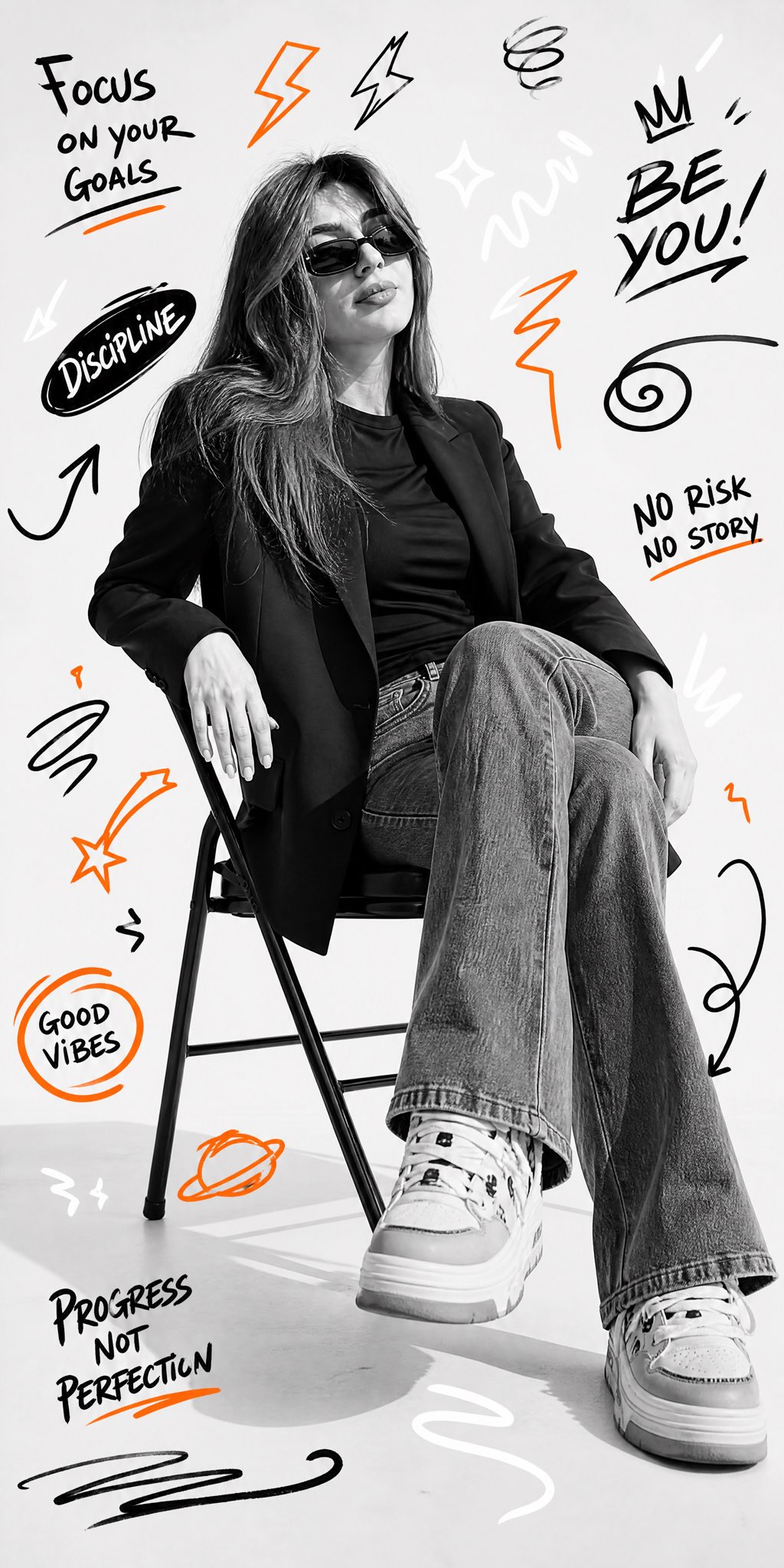 Extremely realistic black-and-white studio portrait graffiti illustration