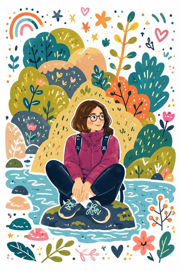 Decorative folk doodle flat illustration style