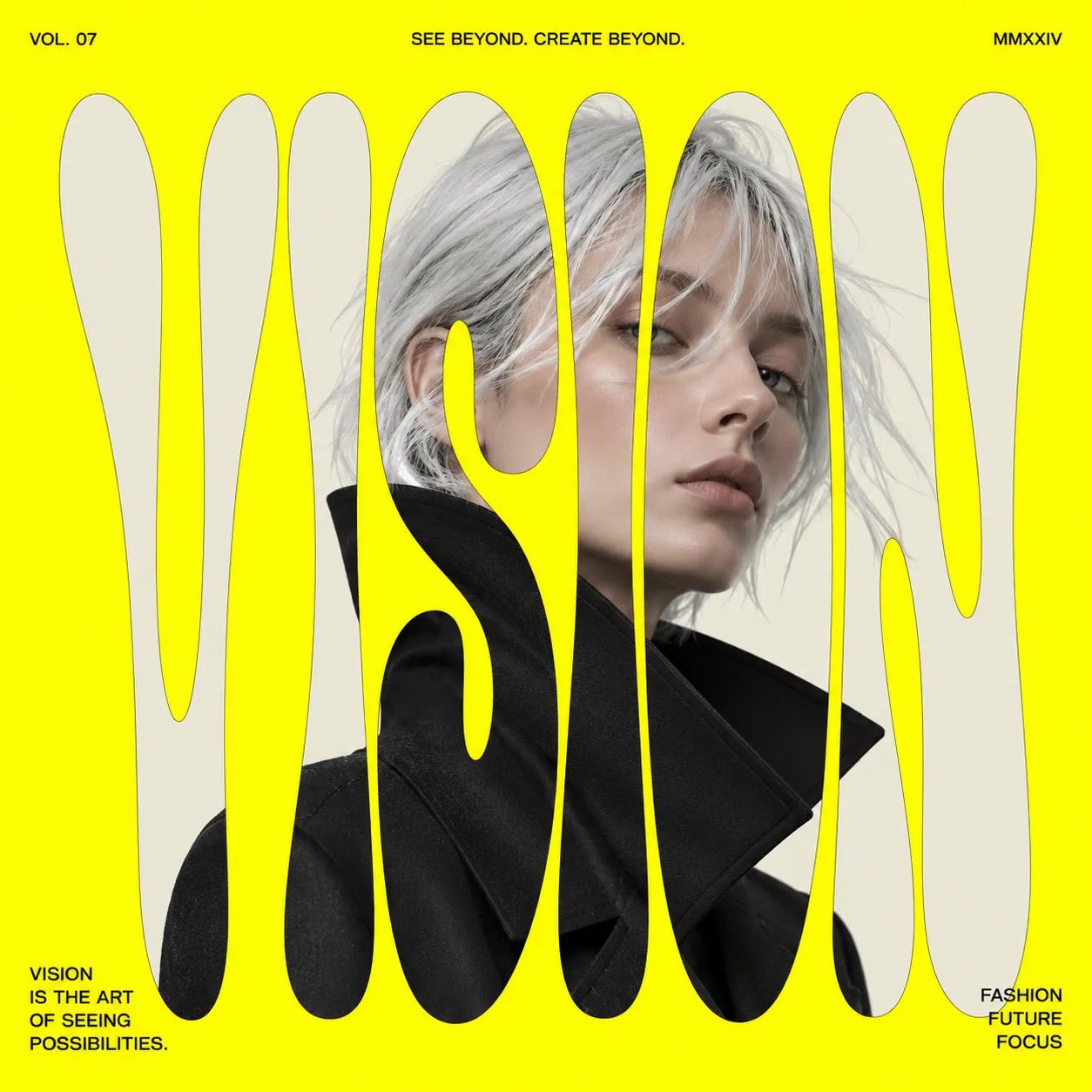 Modern fashion magazine poster large-size distorted text mask