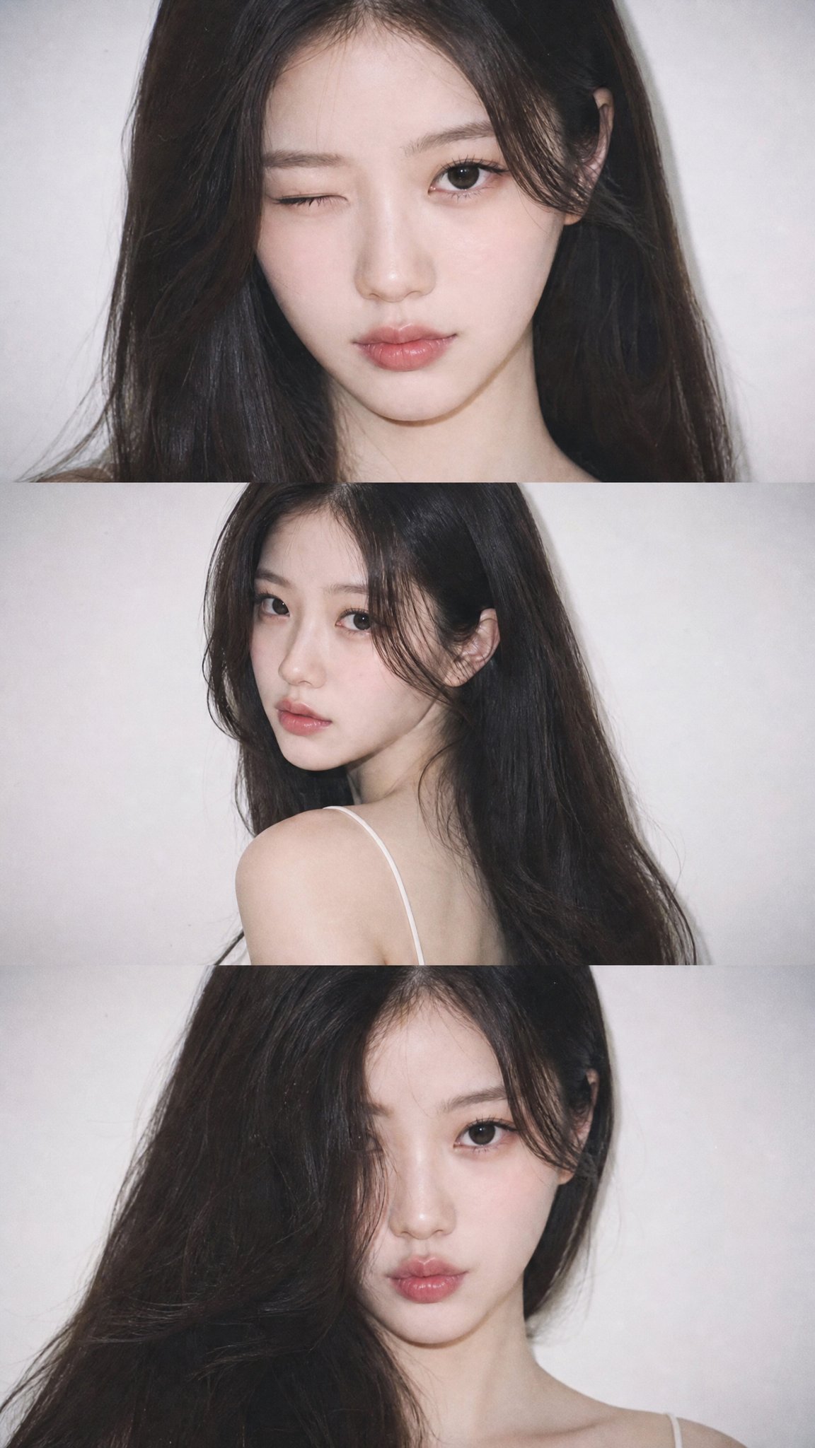 Retro YZK style three-shot portrait photography.
