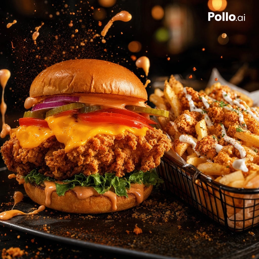Cinematic Fried Chicken Burger Advertisement