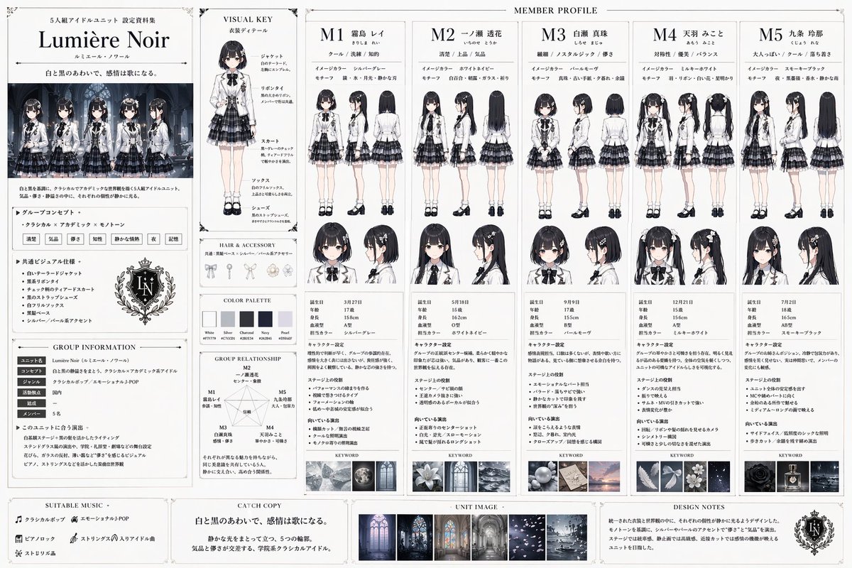 Idol group concept reference sheet