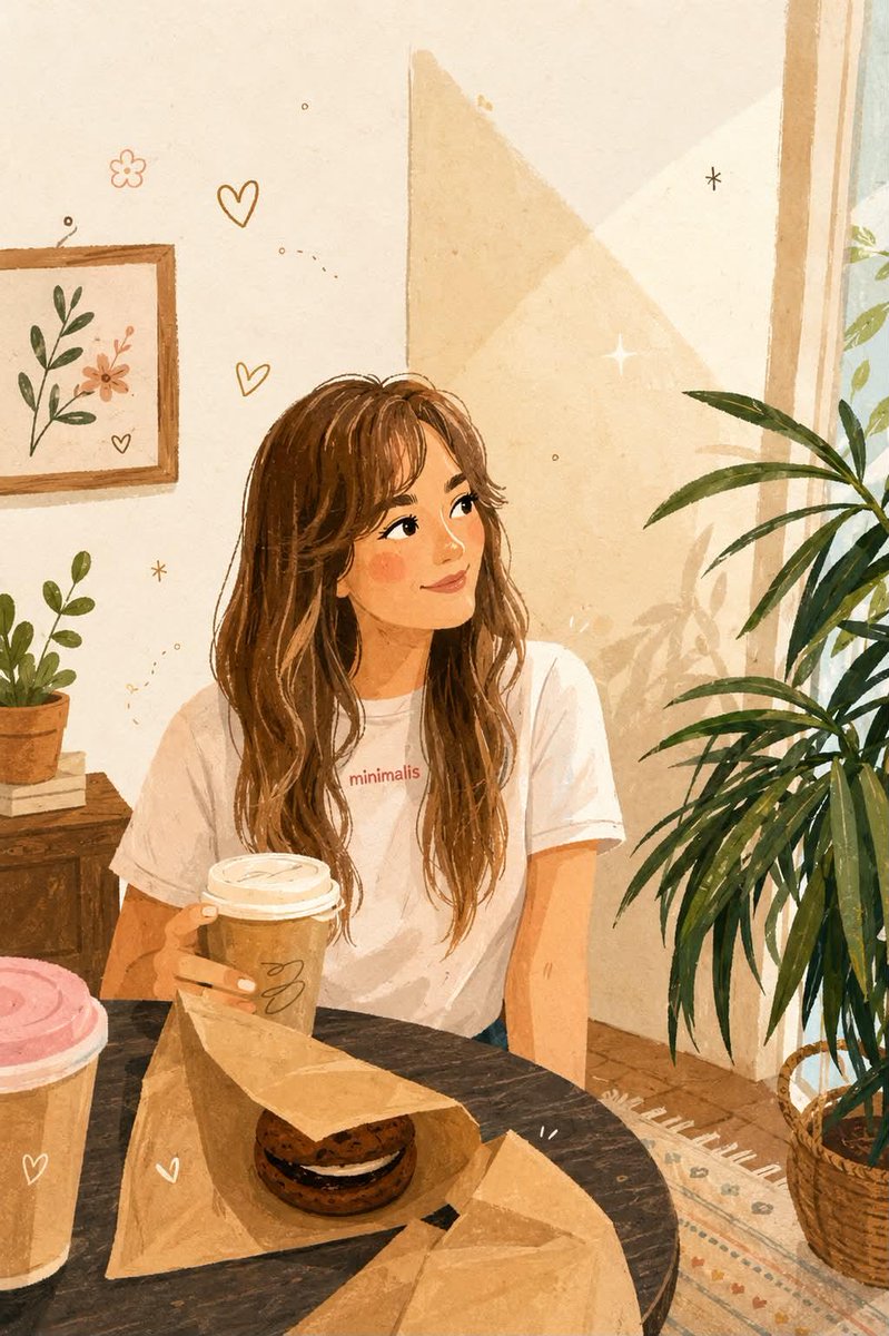 Cozy café storybook illustration.