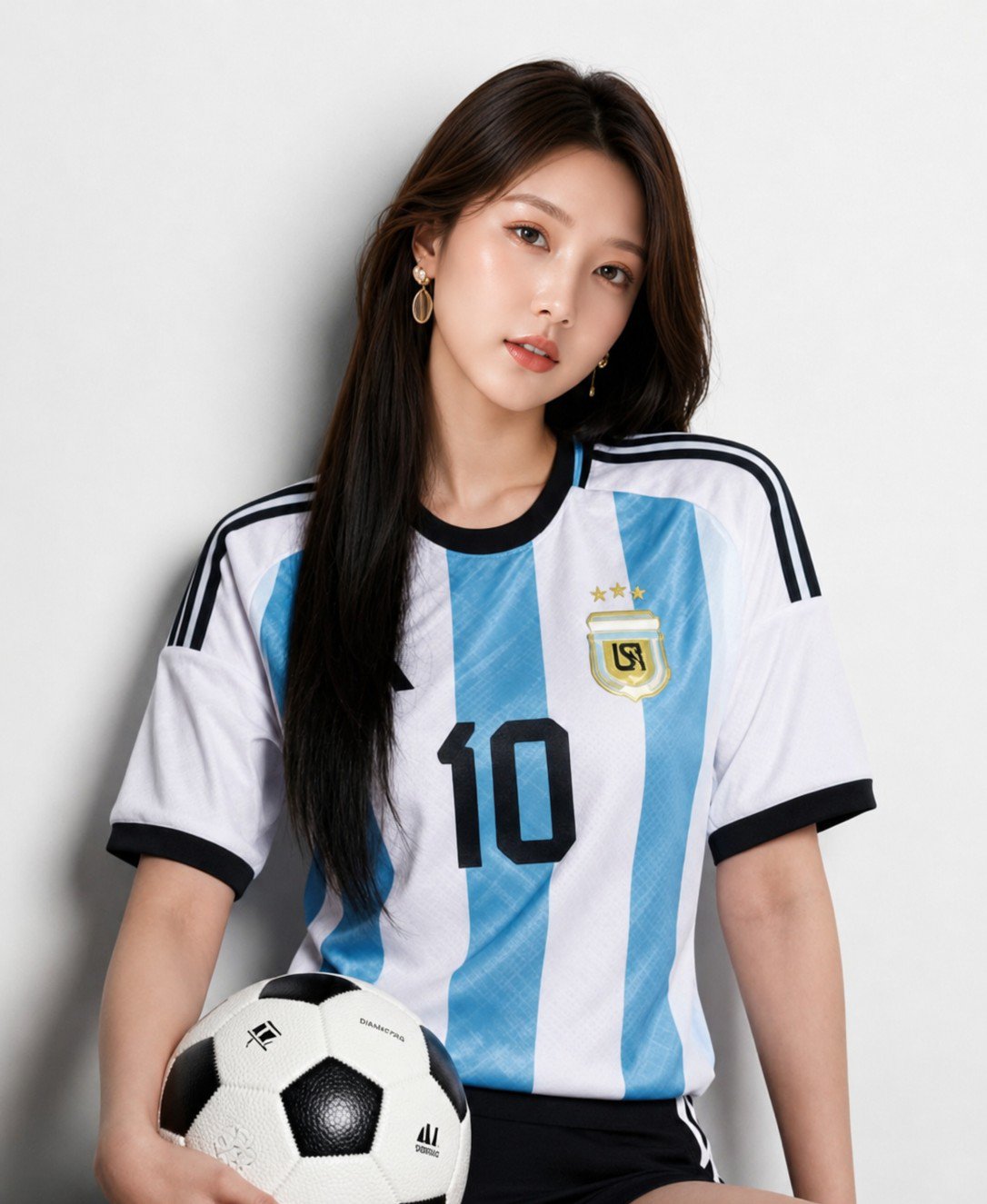 Hyper-realistic Portrait of an East Asian Beauty in Argentina No. 10 Jersey